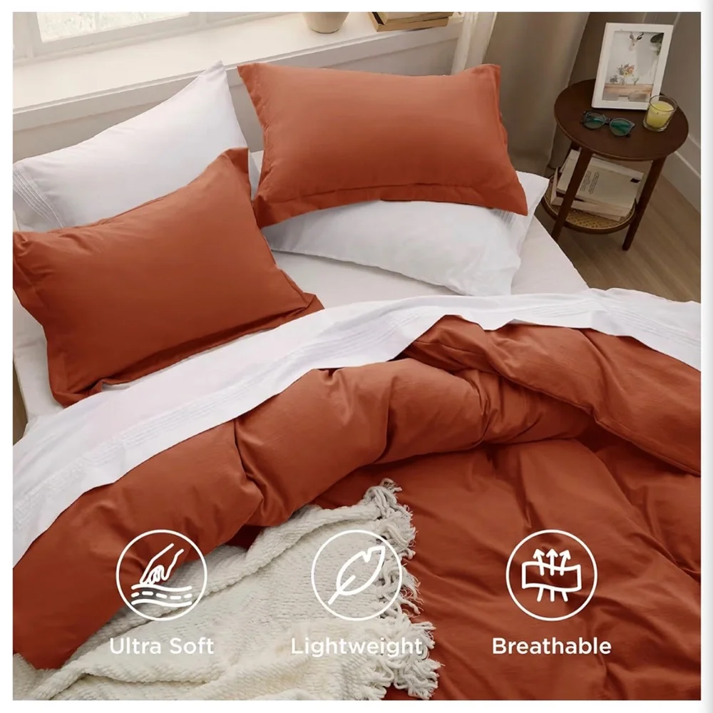 BEDSURE KING SIZE DUVET COVER SET • DUVET COVER & 2 PILLOW SHAMS • TERRA COTTA